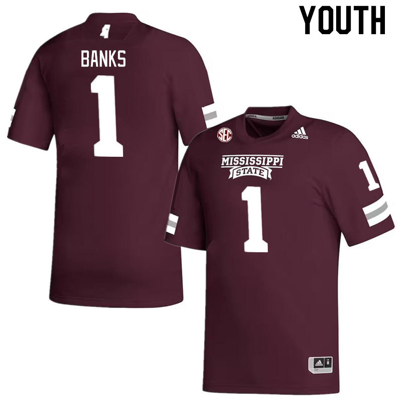 Youth #1 Marcus Banks Mississippi State Bulldogs College Football Jerseys Stitched Sale-Maroon - Click Image to Close